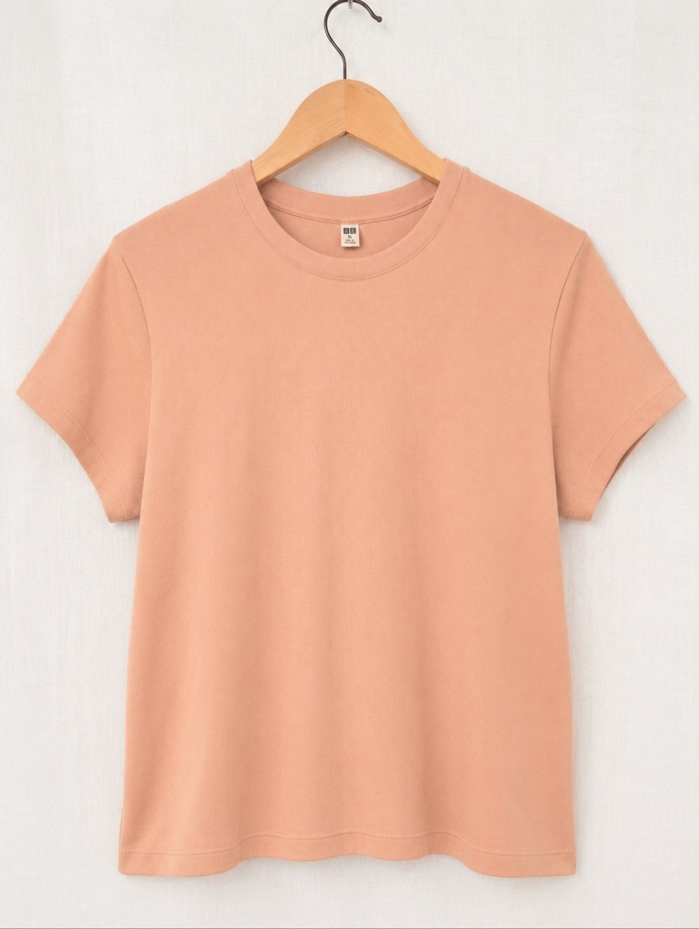 Uniqlo Blush Pink Ribbed Stretch Tee Pink Beige Minimalist Basic XL